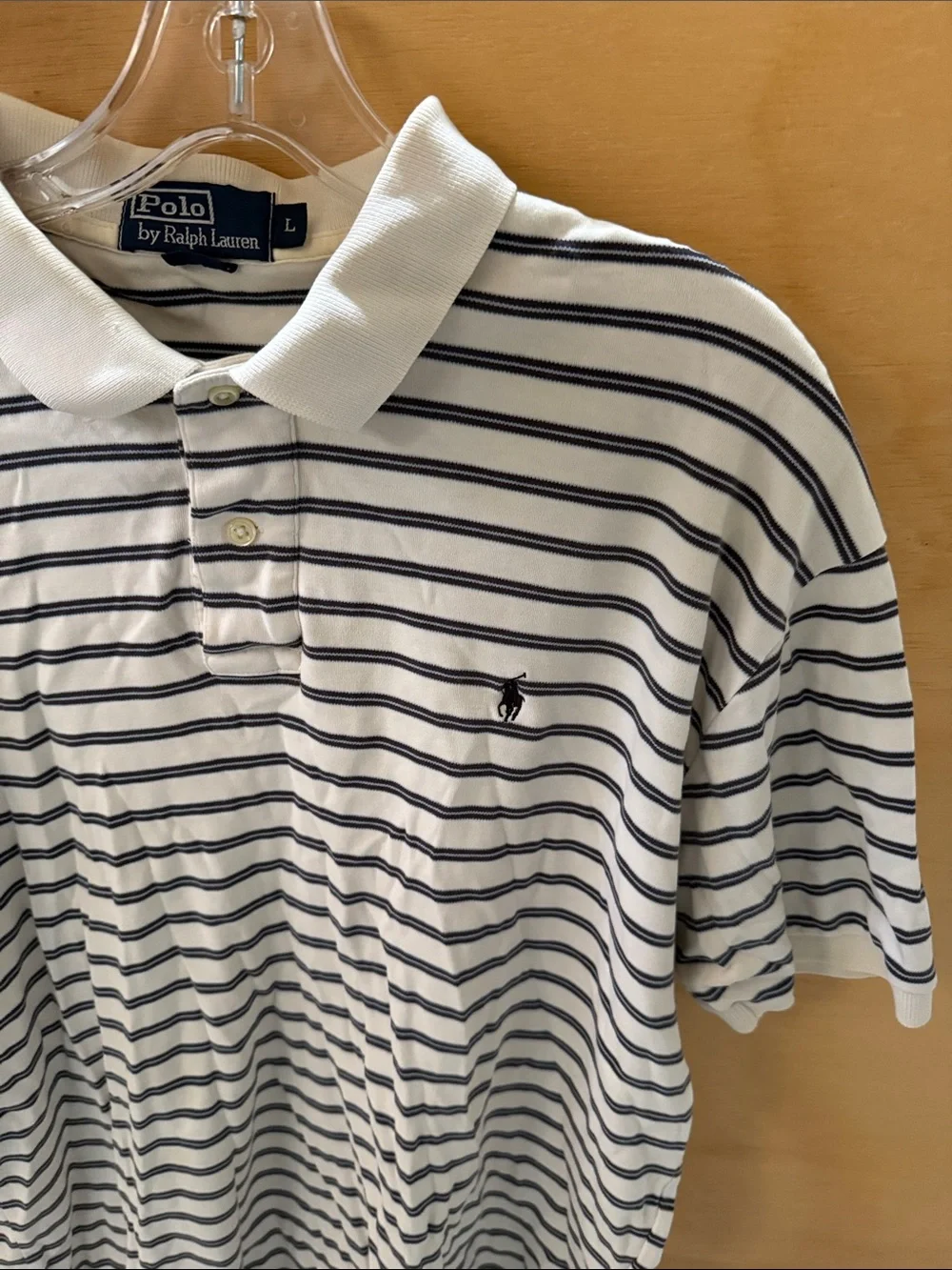 Ralph Lauren Vintage Men’s Cotton White Polo with Navy Stripes size L